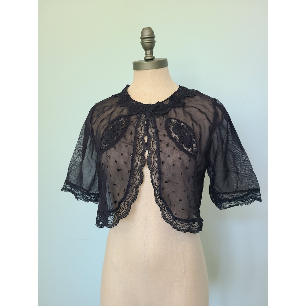 Betsey Johnson Sz S M Sheer Beaded Sequin Bolero Shrug Art Deco Whimsigoth Goth